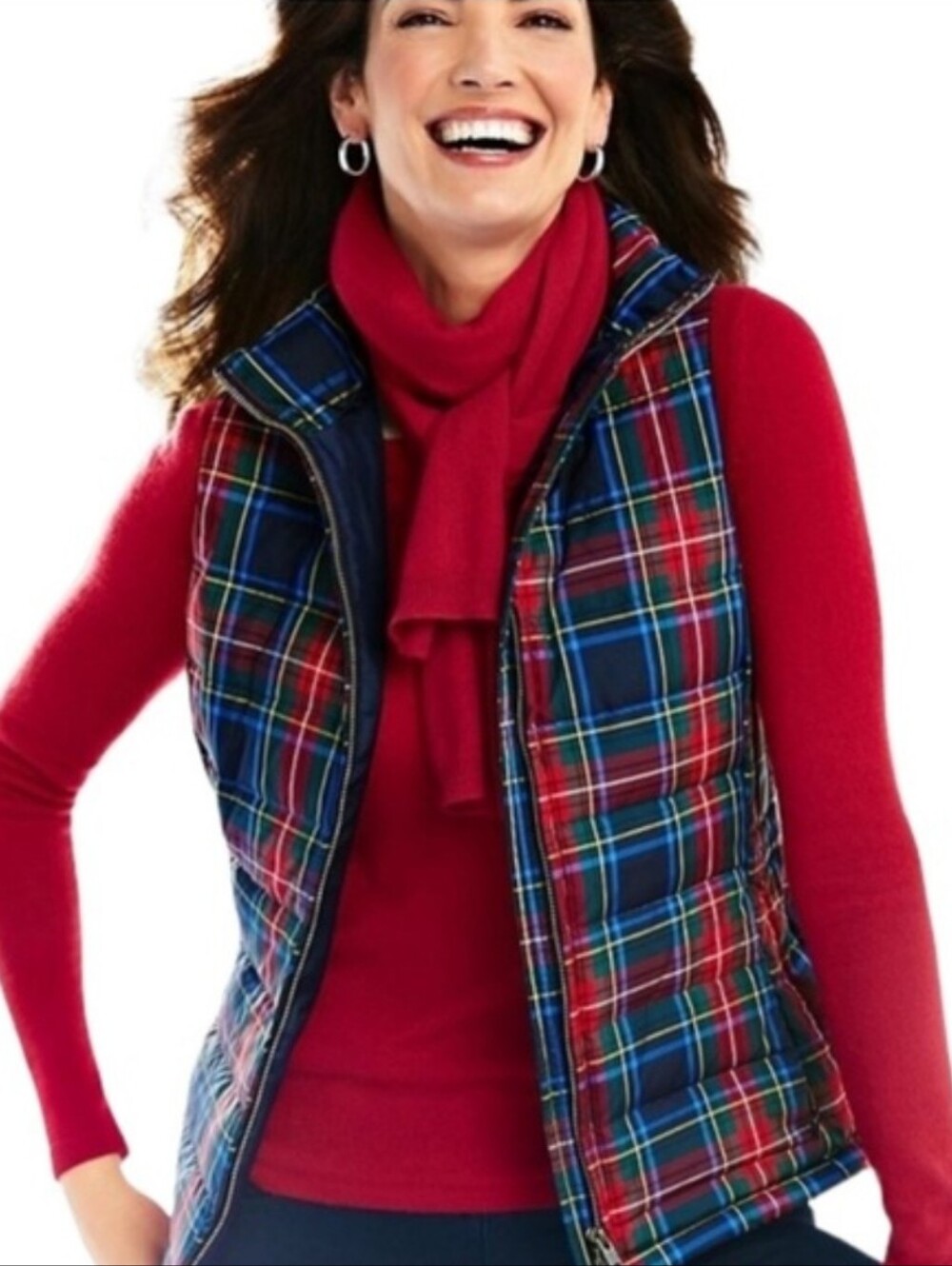 Talbots Plaid Down Macbeth Tartan Puffer Vest 1X Holiday Preppy Christmas Pocket